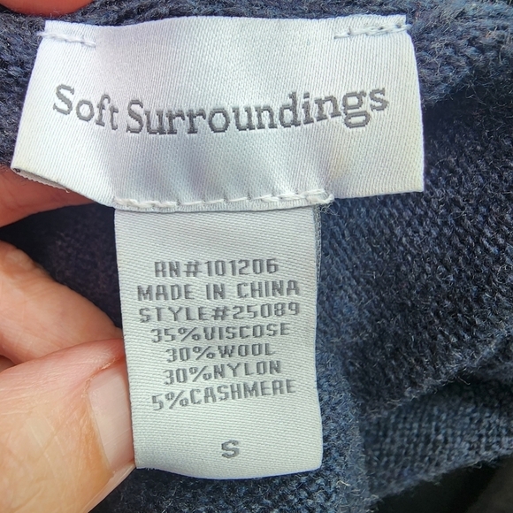 SOFT SURROUNDINGS Wool Blend Hooded Cardigan Sweater Women's Small S Blue Tan - Picture 9 of 10